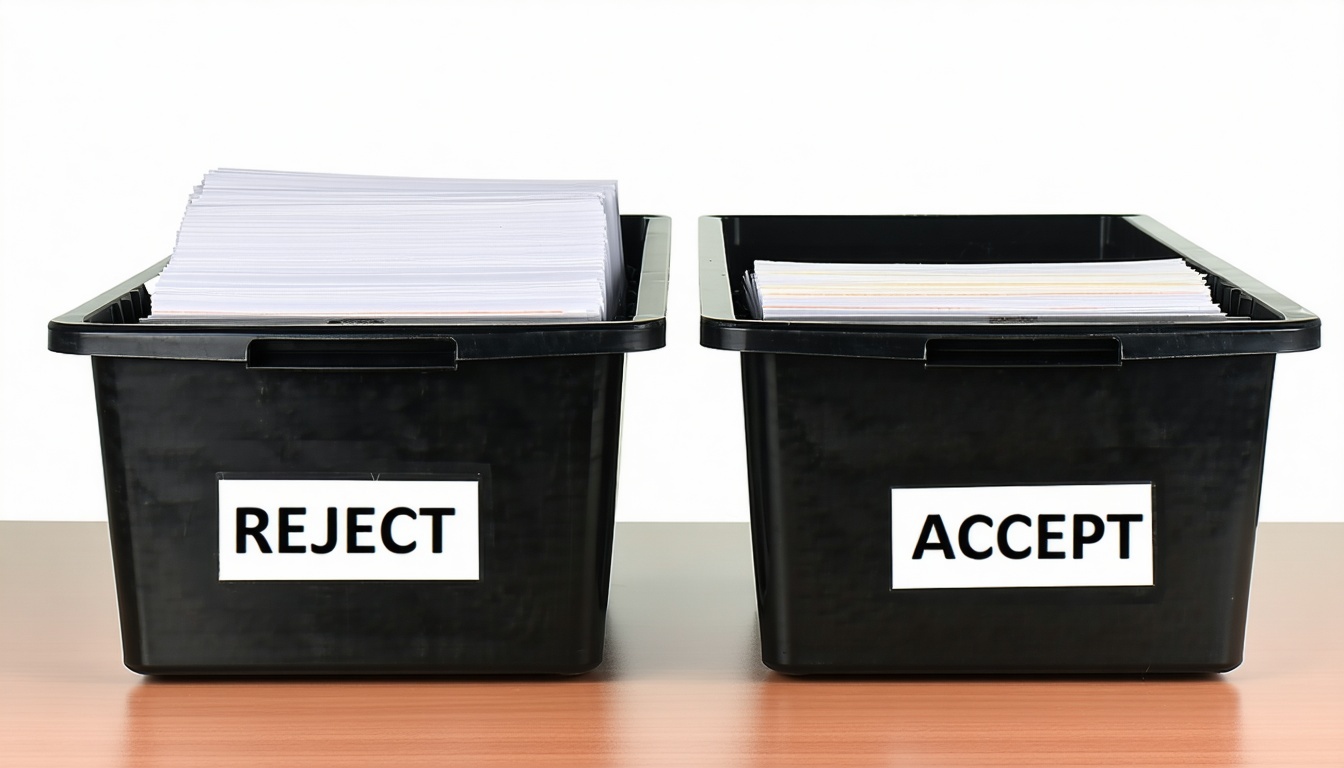 Filing trays on the table En av dem är markerad som REJECT och den andra som ACCEPT-1