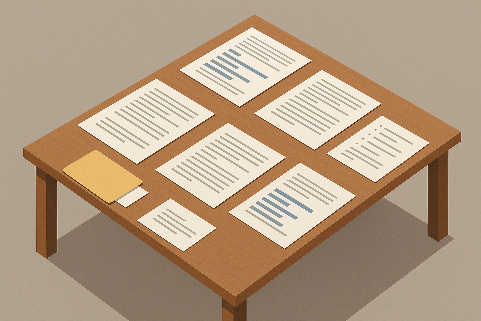 ett bord med dokumentation på